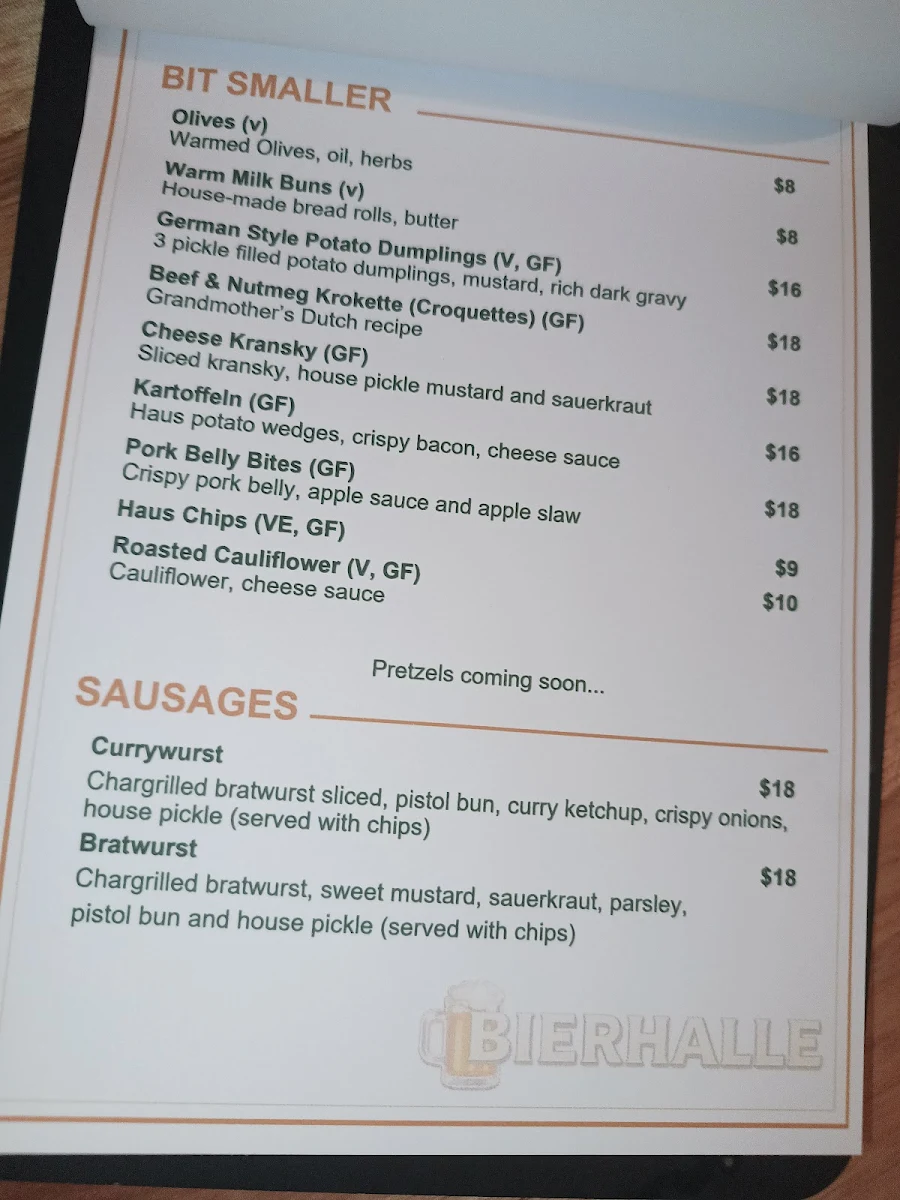 Menu, Bierhalle