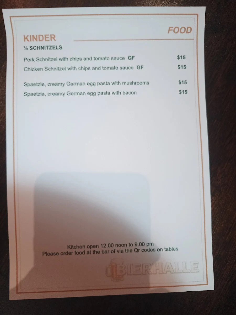 Menu, Bierhalle