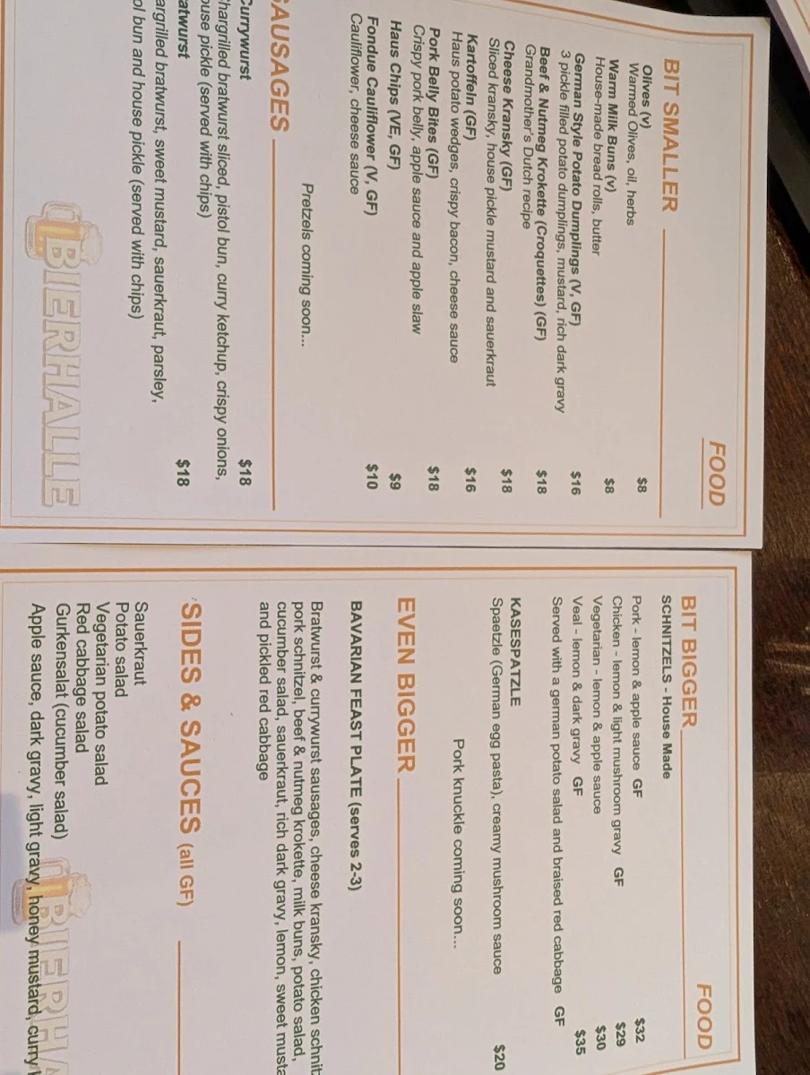 Menu, Bierhalle