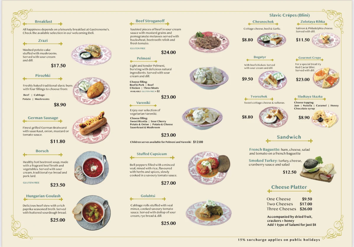 Menu, Gastronome European Deli