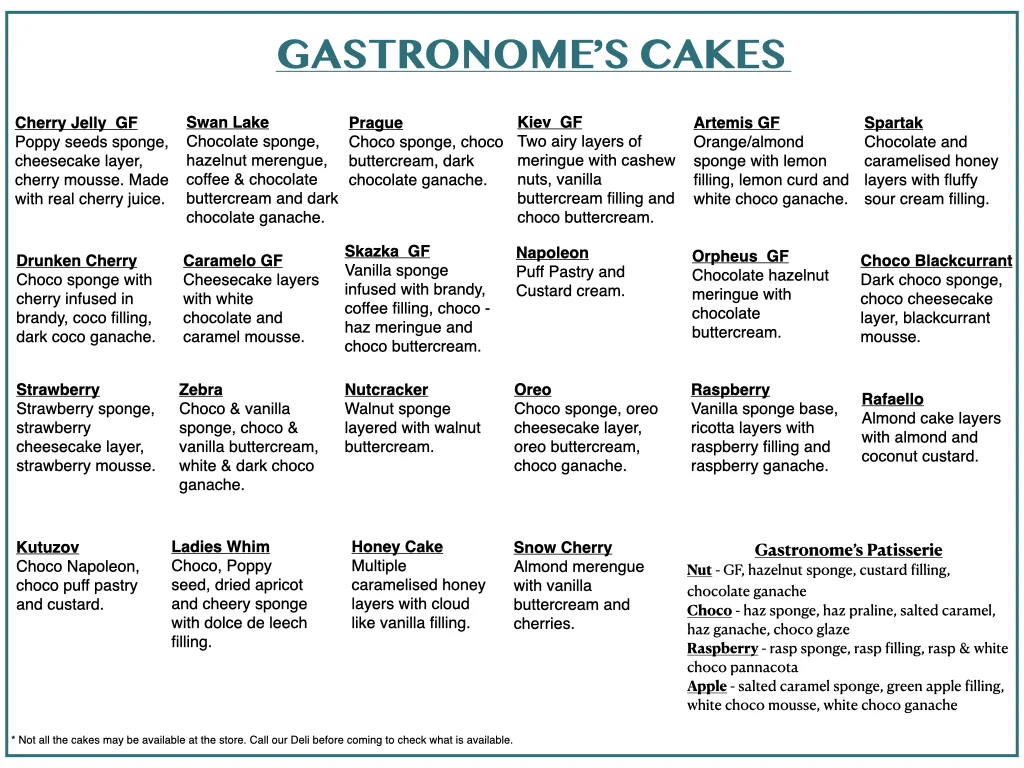 Menu, Gastronome European Deli
