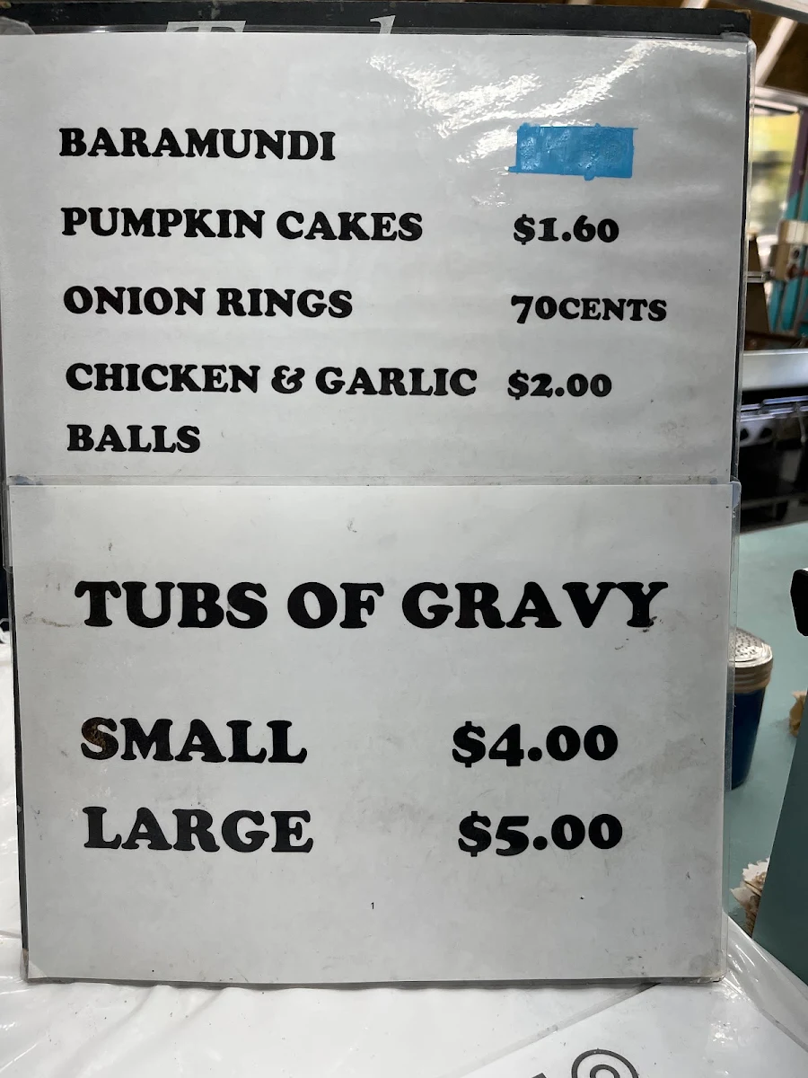 Menu, Seashells Fish and Chip Shop