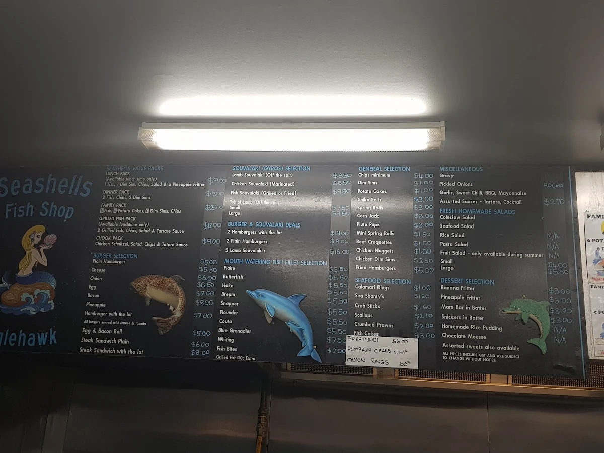Menu, Seashells Fish and Chip Shop