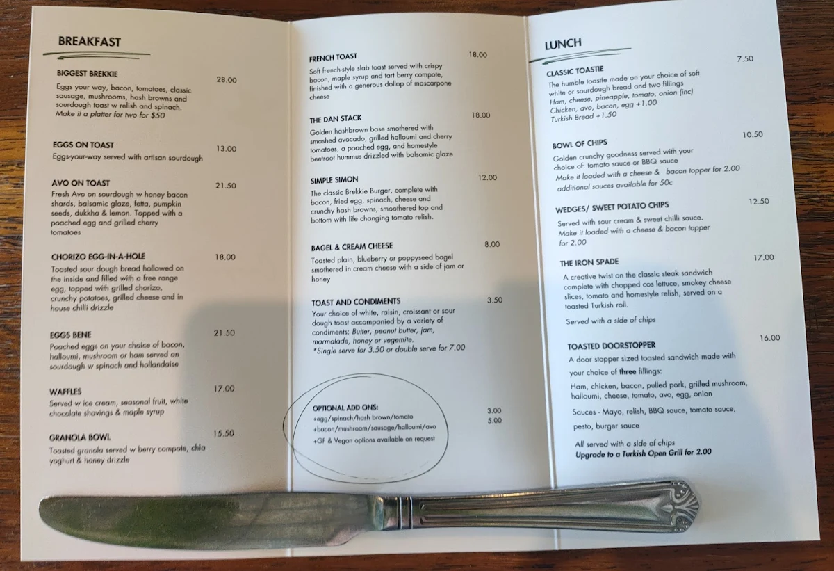 Menu, Carpenters Garden Cafe