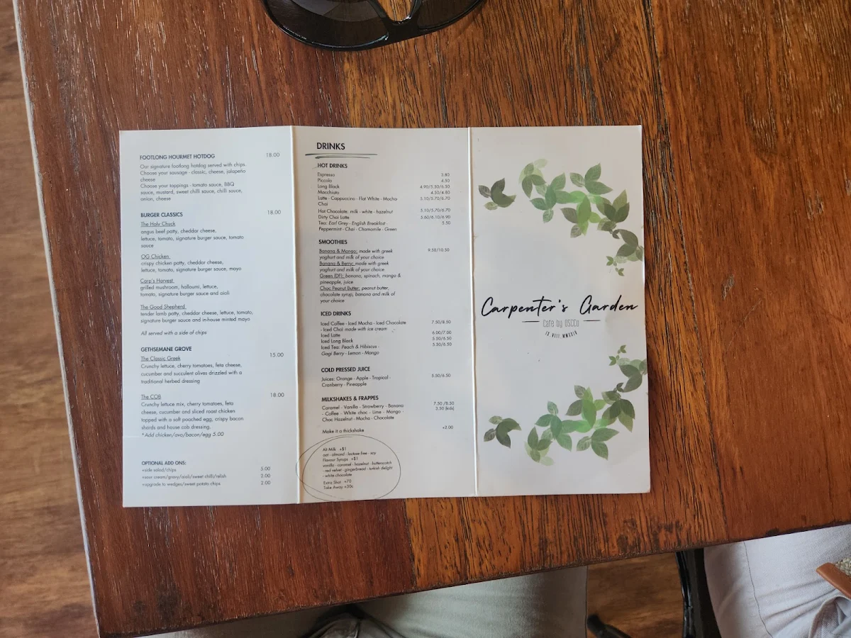 Menu, Carpenters Garden Cafe