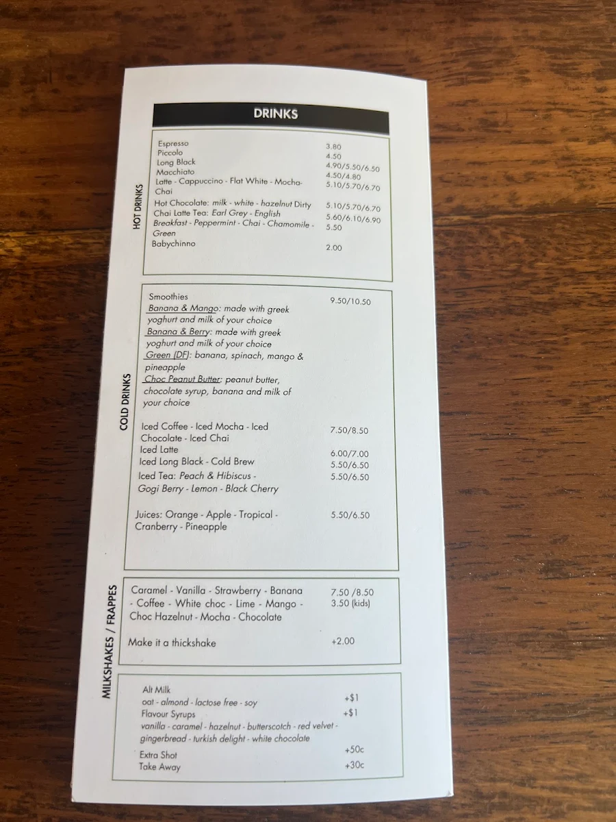 Menu, Carpenters Garden Cafe