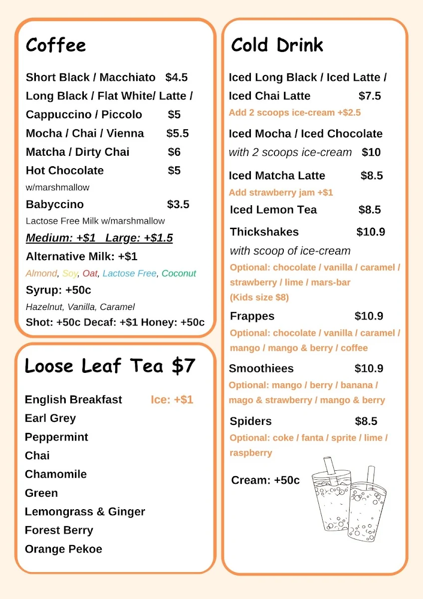 Menu, NaMoo Cafe
