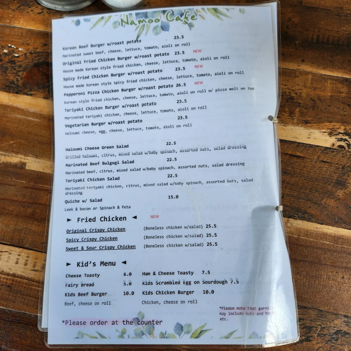 Menu, NaMoo Cafe
