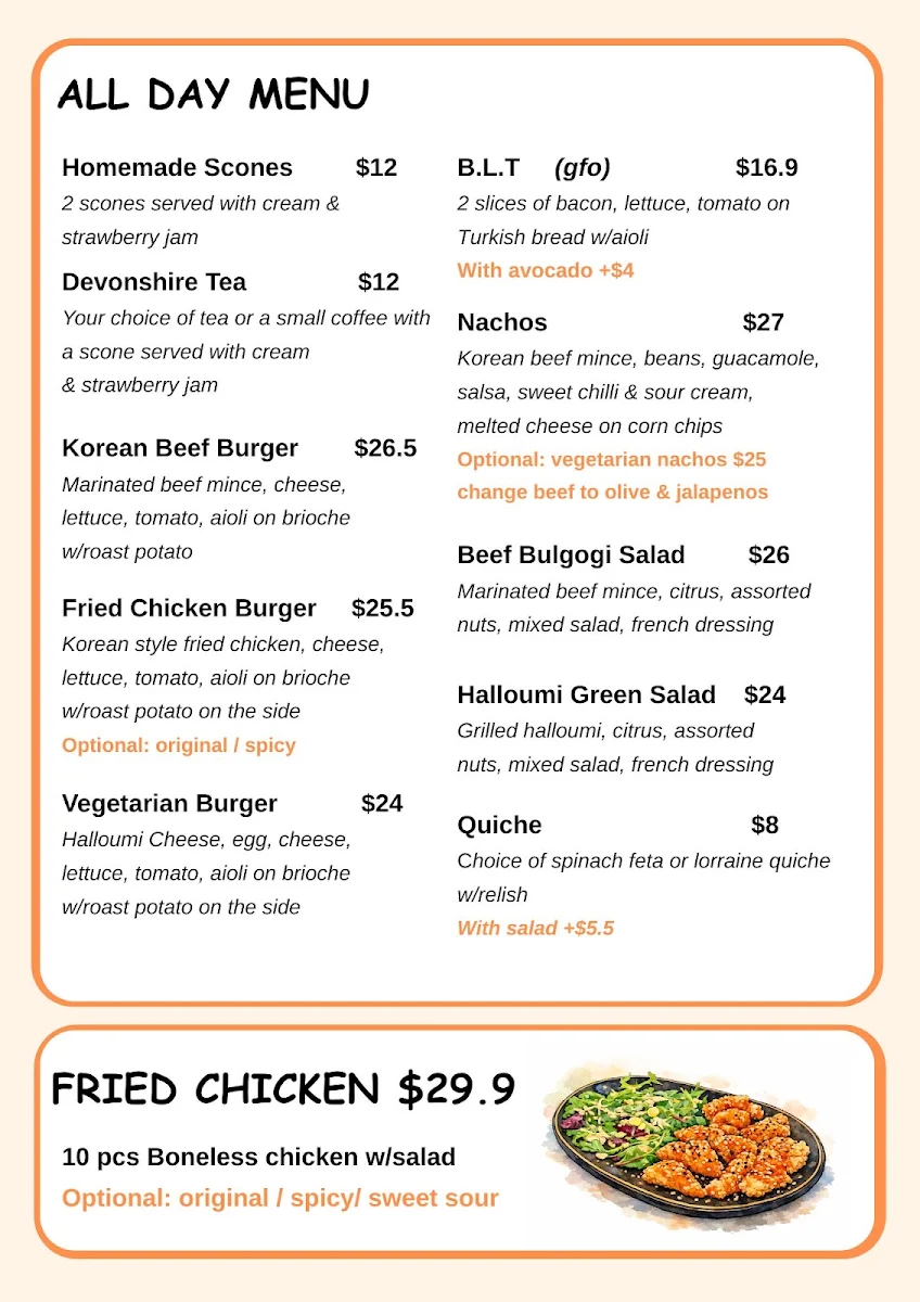 Menu, NaMoo Cafe