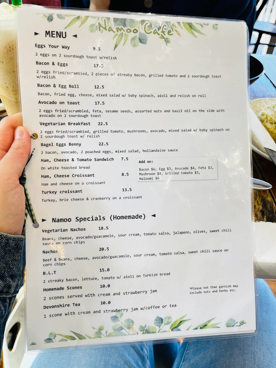 Menu, NaMoo Cafe