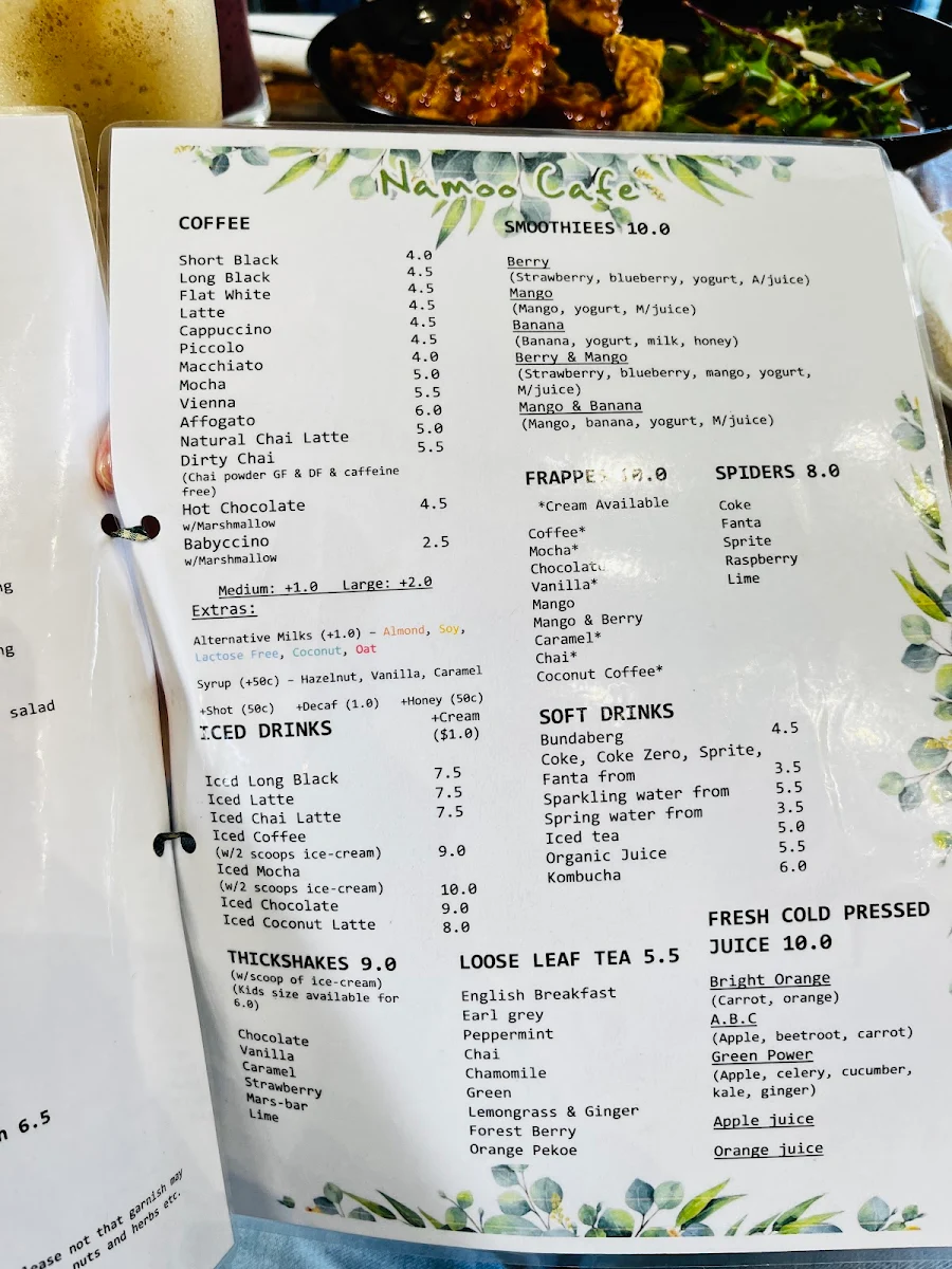 Menu, NaMoo Cafe