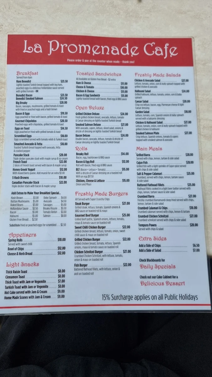 Menu, La Promenade Cafe