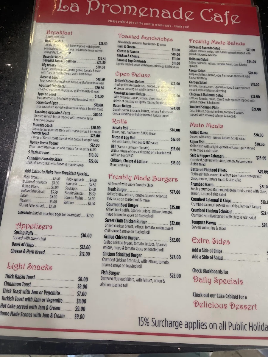 Menu, La Promenade Cafe