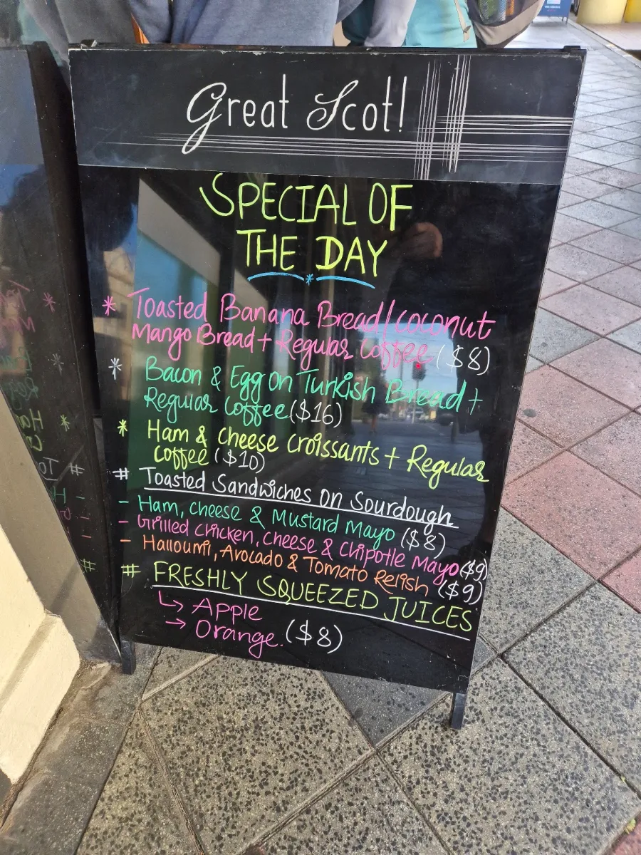 Menu, Great Scot Cafe