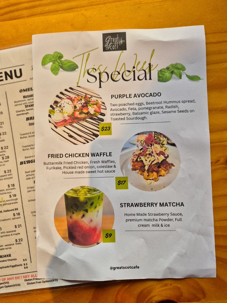 Menu, Great Scot Cafe