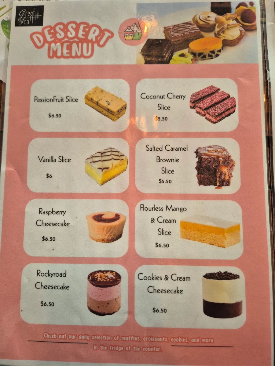 Menu, Great Scot Cafe