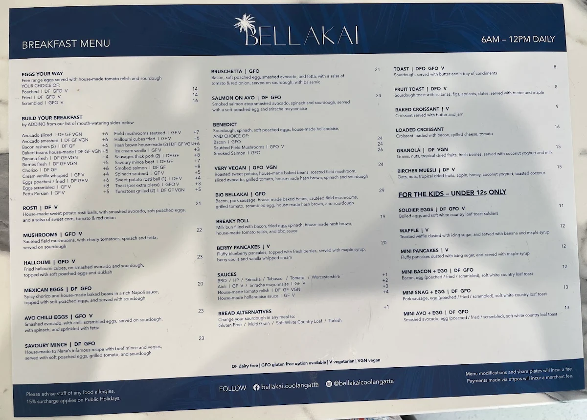 Menu, Bellakai