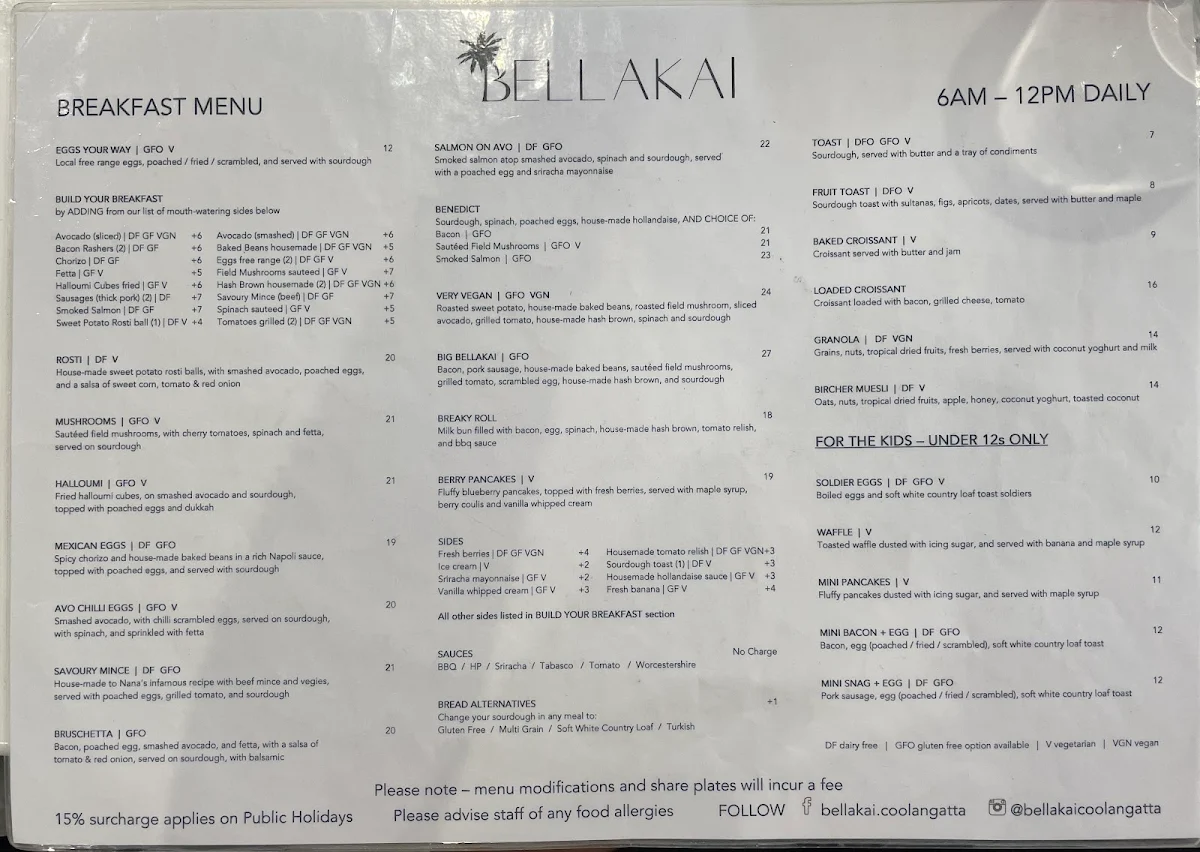 Menu, Bellakai