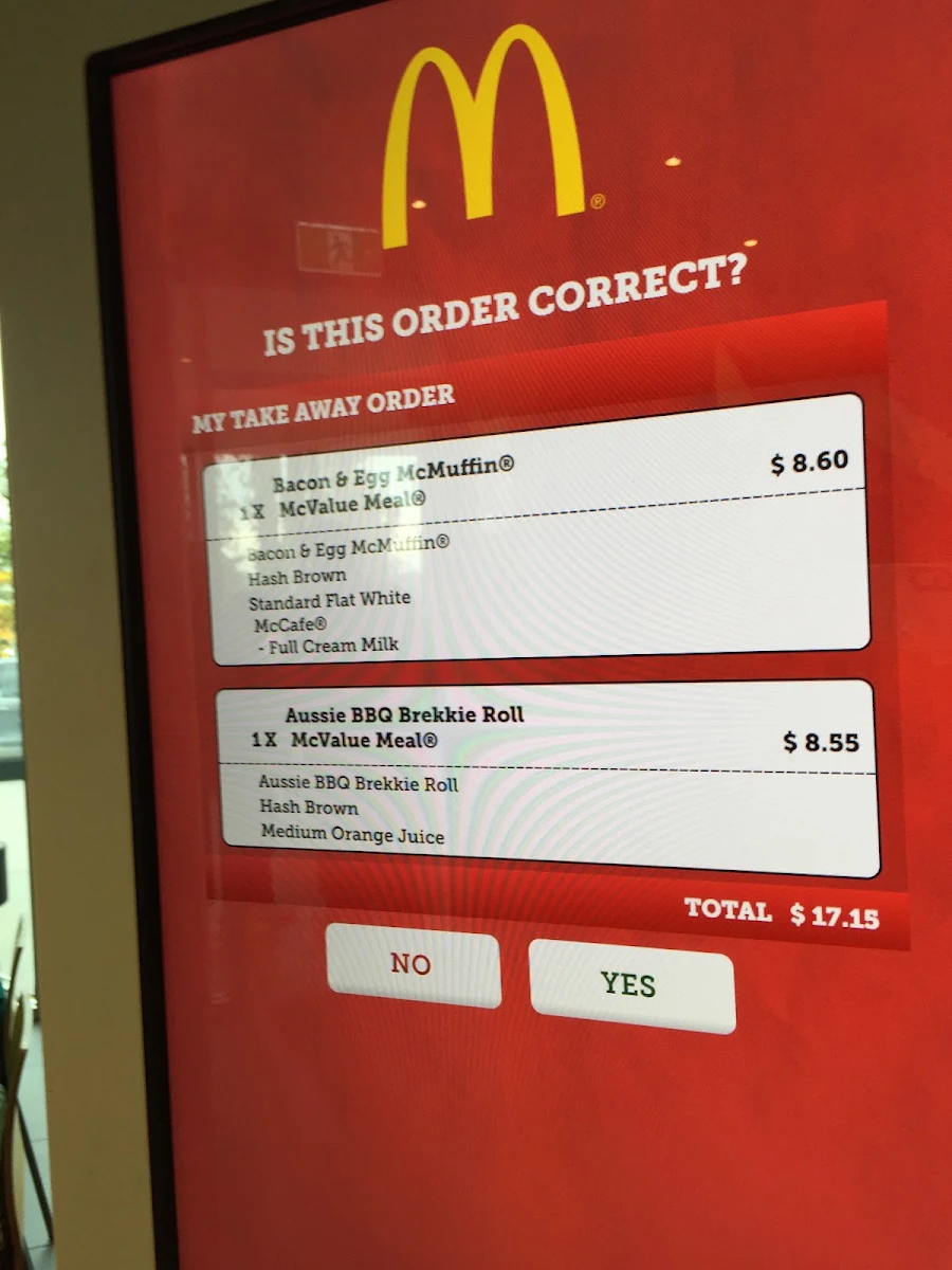 Menu, McDonald's Bega