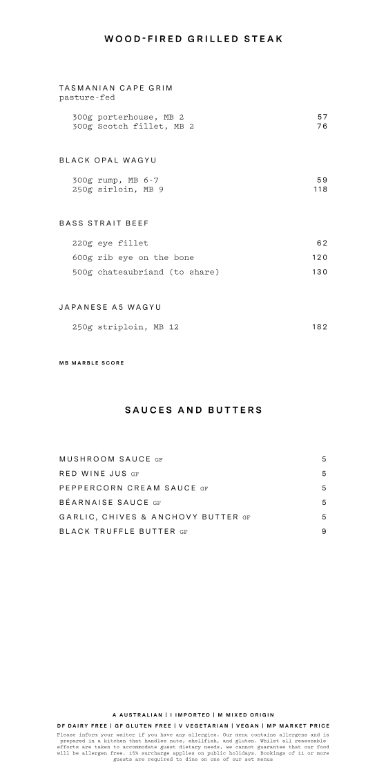 Menu, Marmor