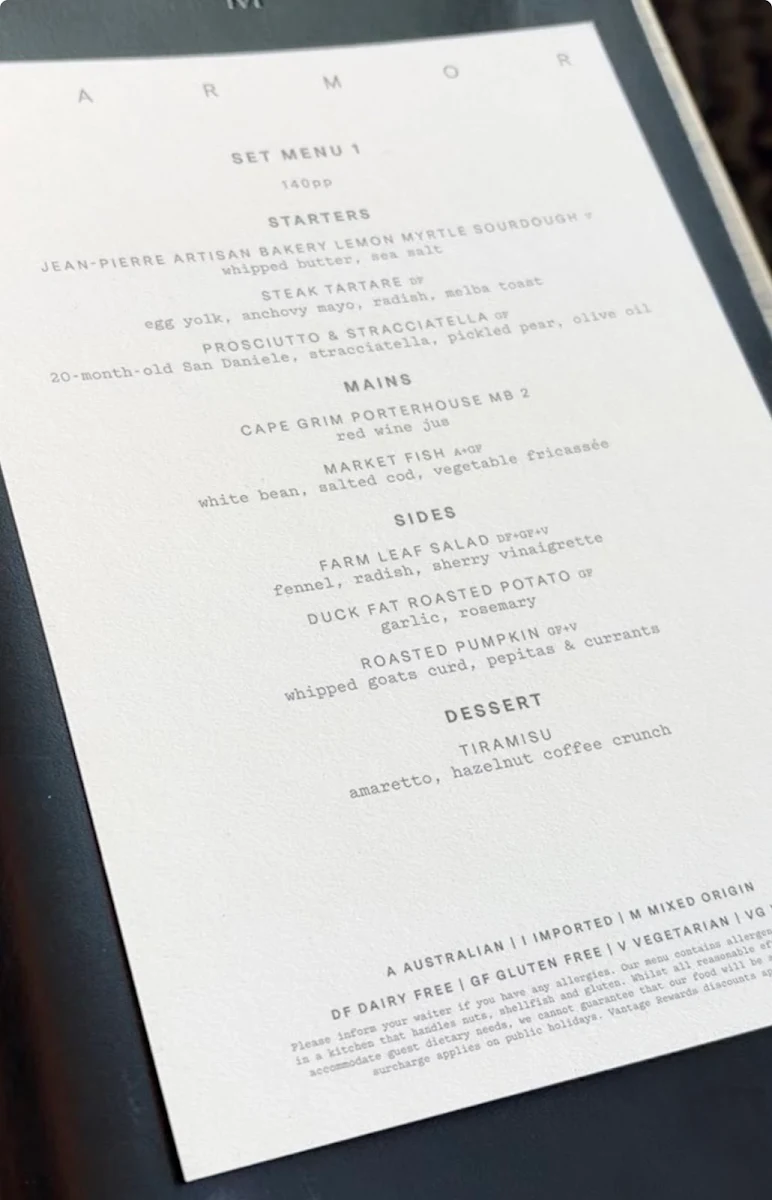 Menu, Marmor