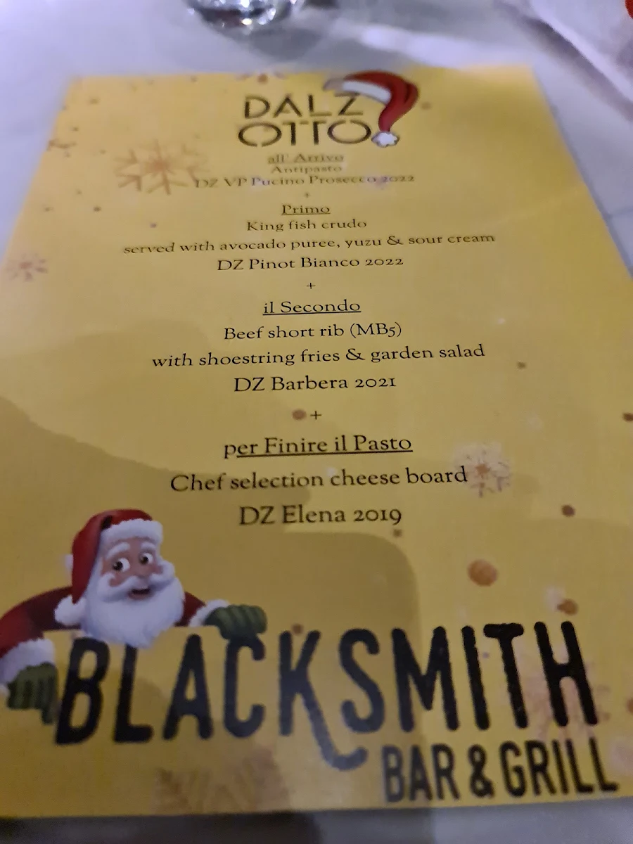 Menu, Blacksmith Bar & Grill