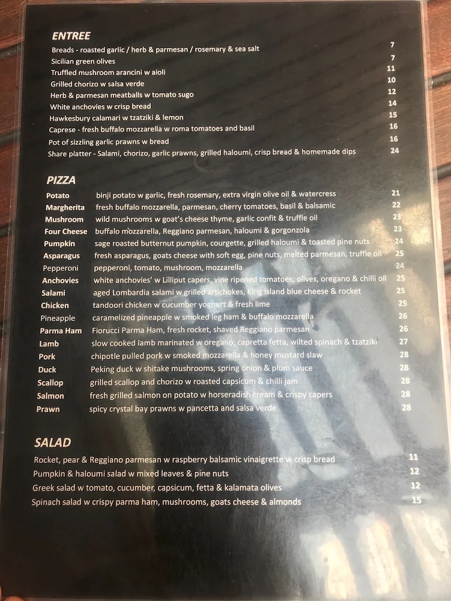 Menu, Pizza Moncur