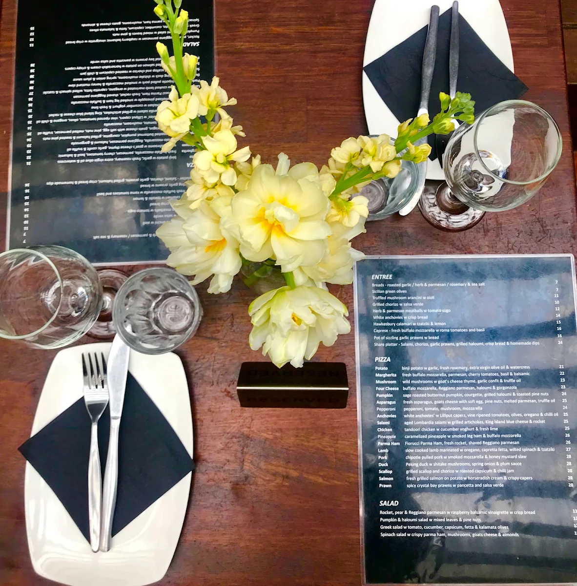 Menu, Pizza Moncur