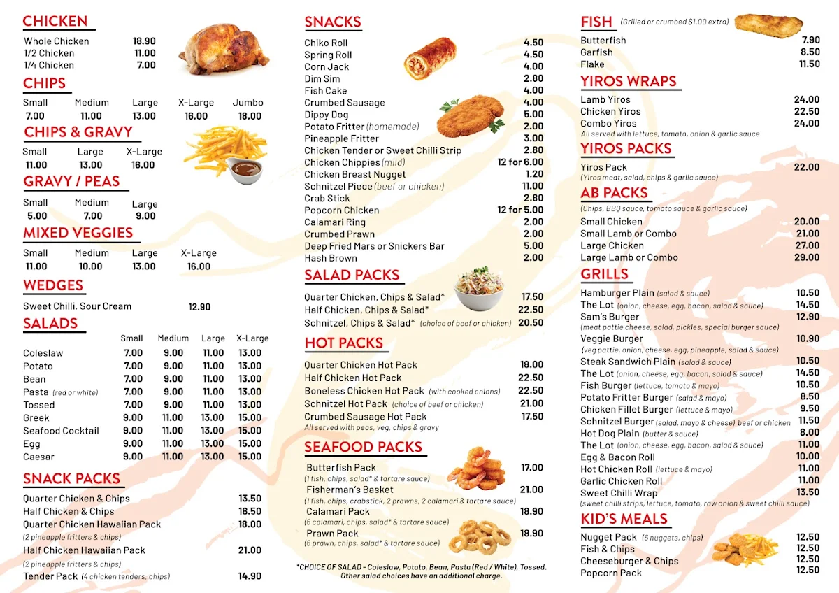 Menu, Angle Vale Chicken & Seafood