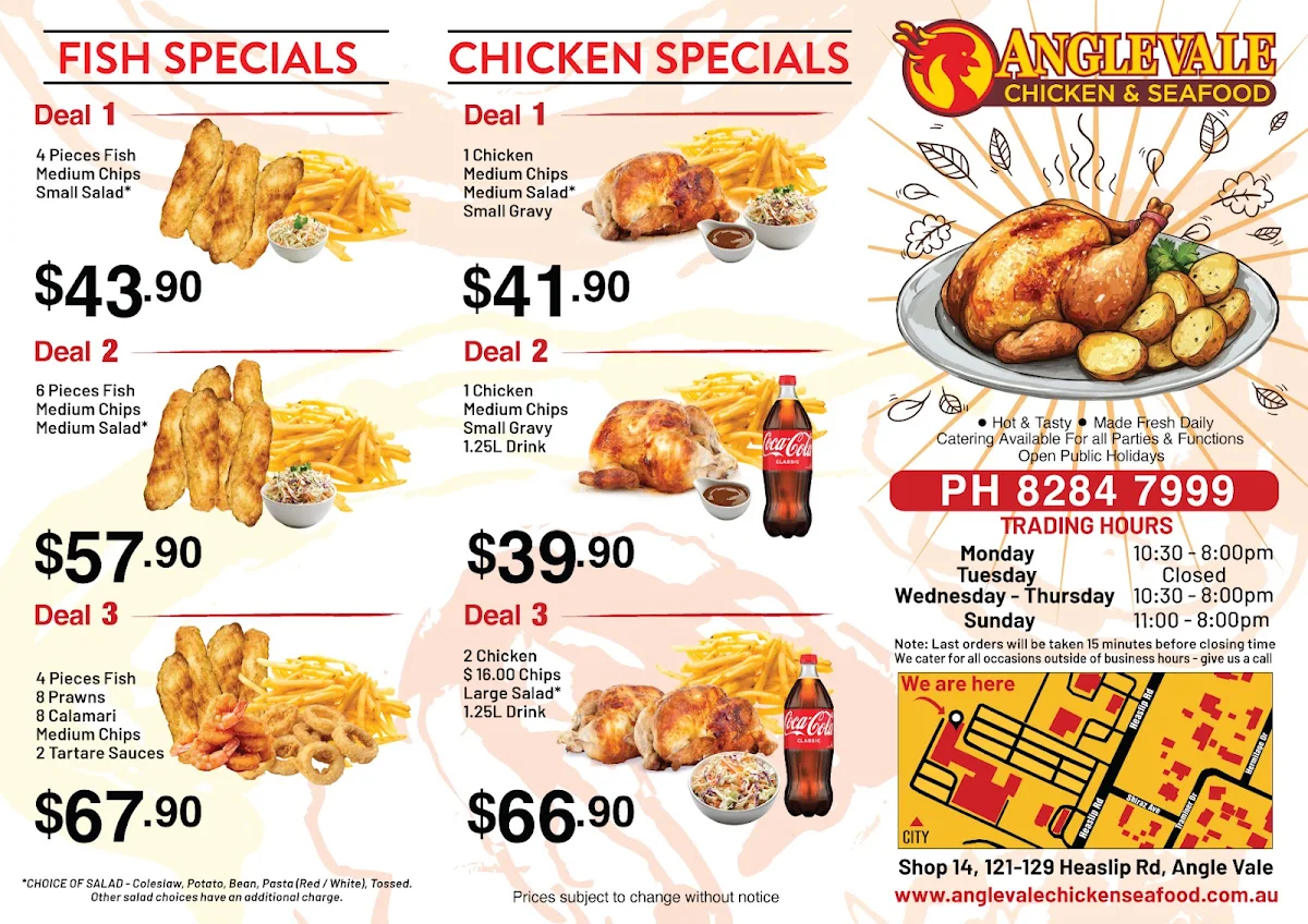 Menu, Angle Vale Chicken & Seafood