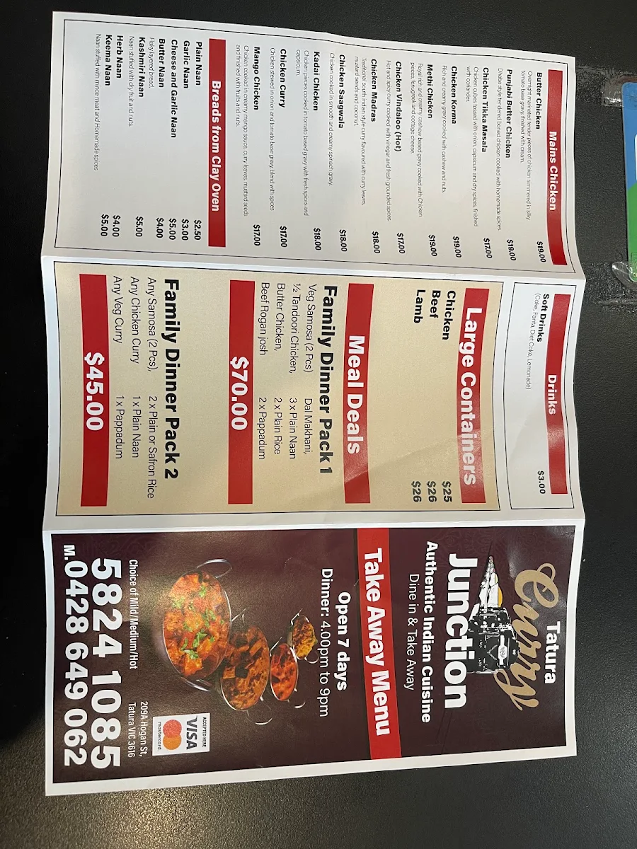 Menu, Tatura curry junction
