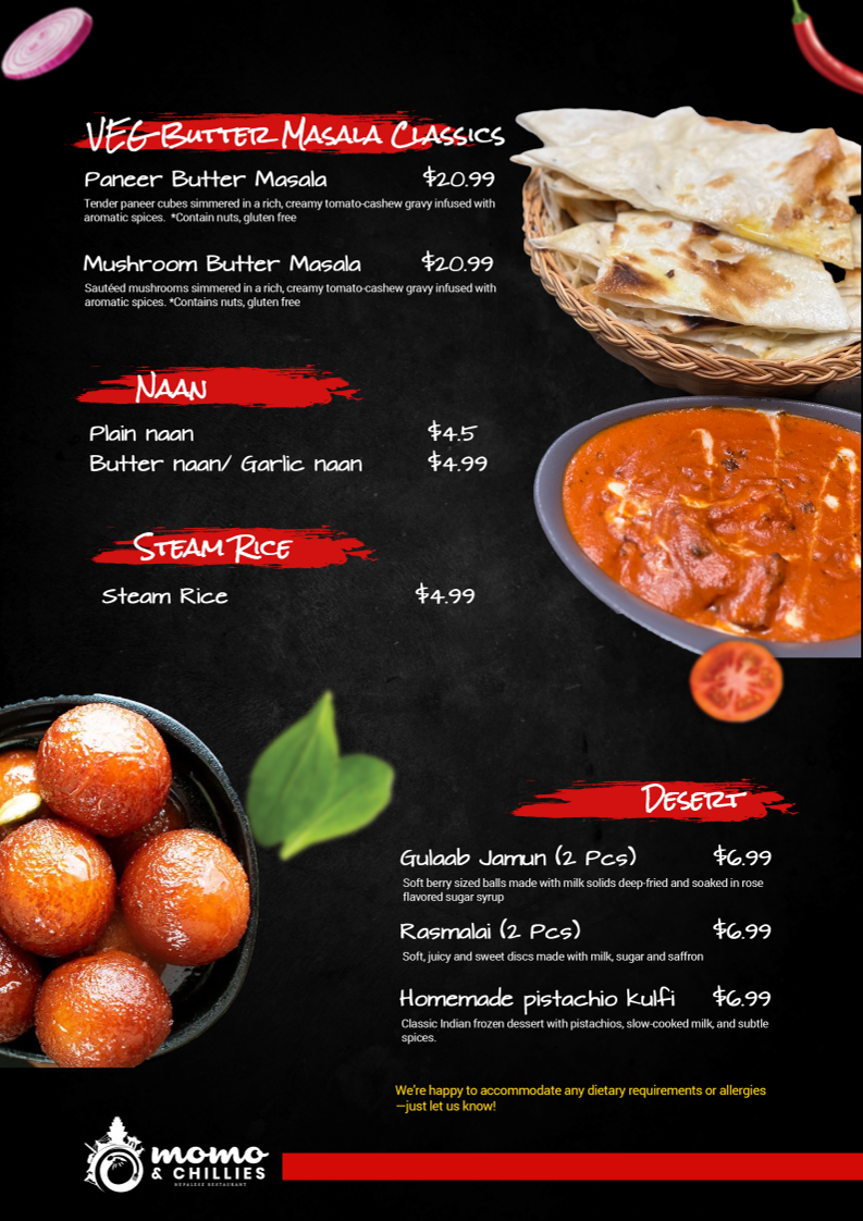 Menu, momo & chillies