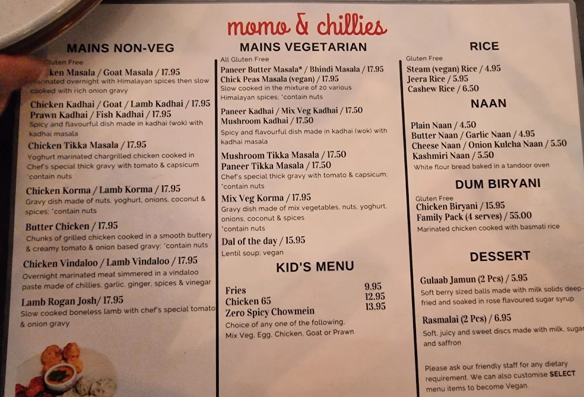 Menu, momo & chillies