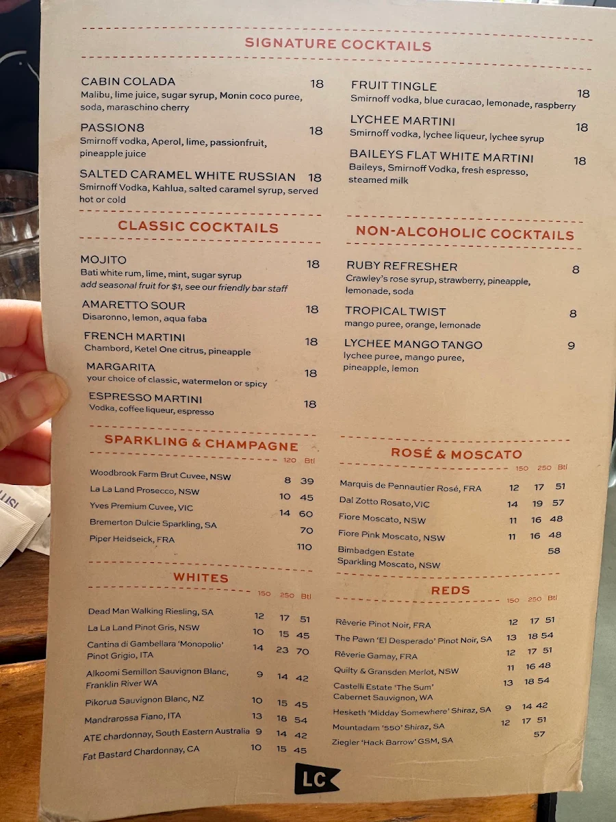 Menu, The Log Cabin