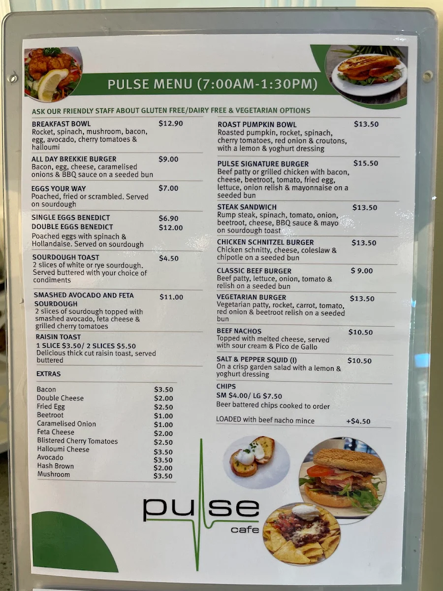 Menu, Pulse Cafe