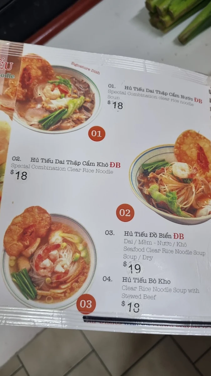 Menu, Thanh Van Restaurant