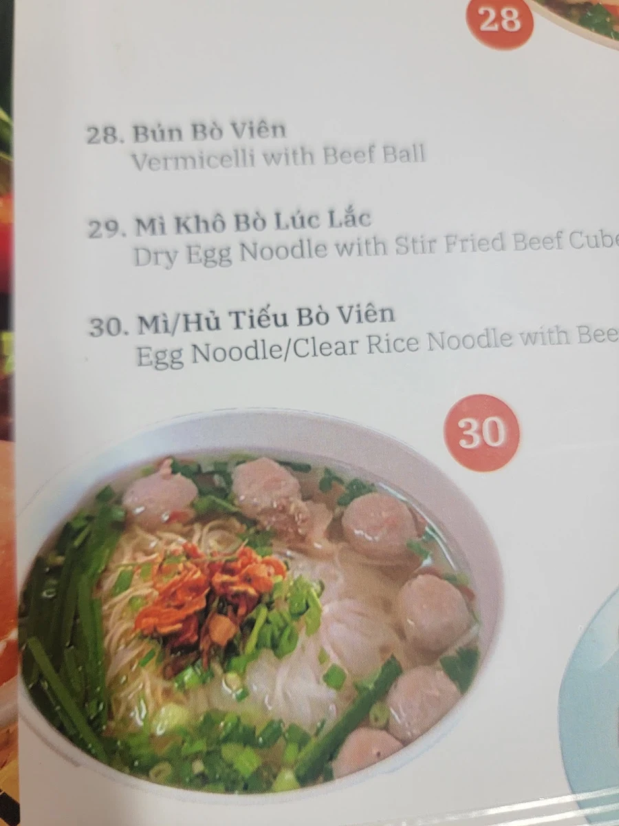 Menu, Thanh Van Restaurant