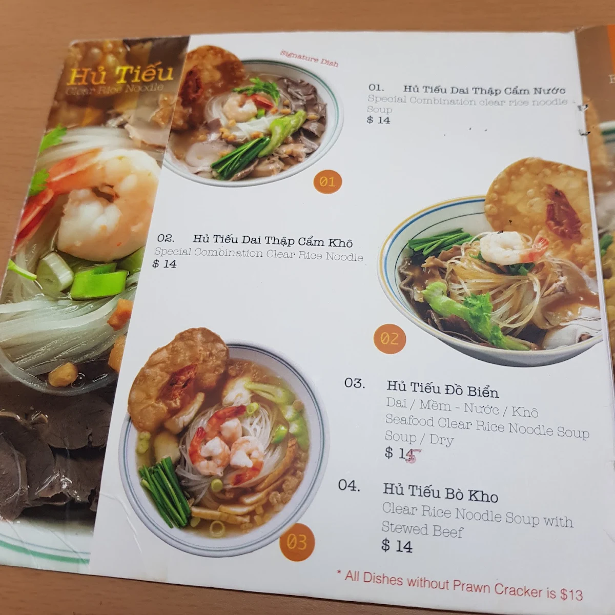 Menu, Thanh Van Restaurant