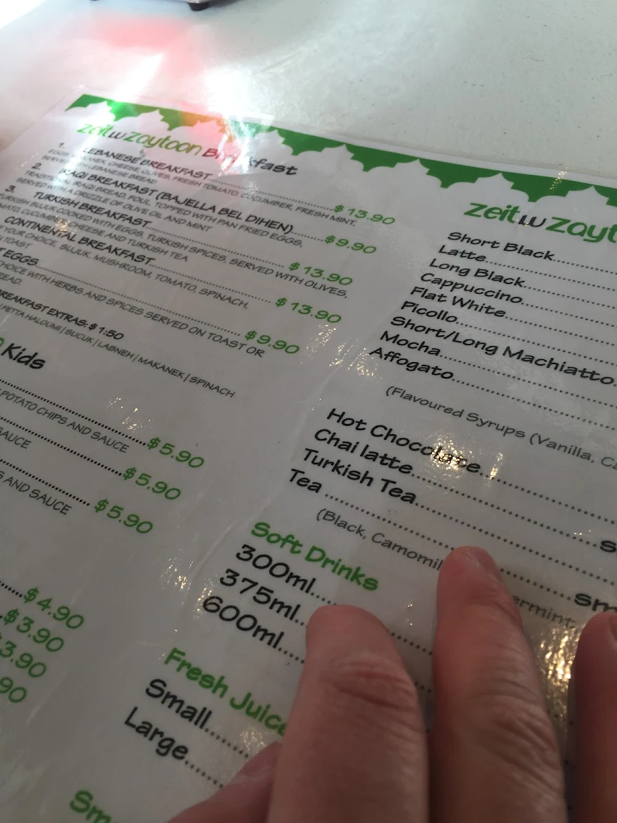 Menu, Zeit with Zaytoon