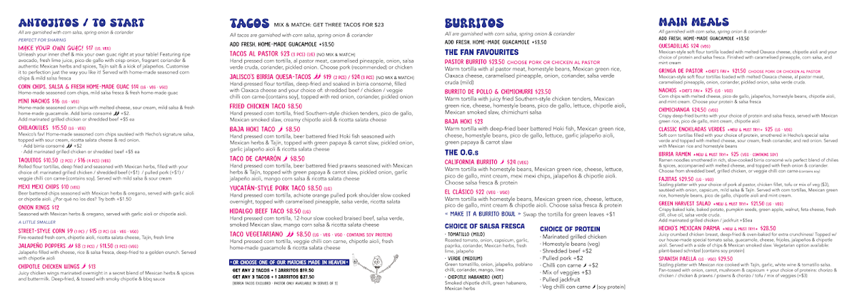 Menu, Hecho En Mexico Altona