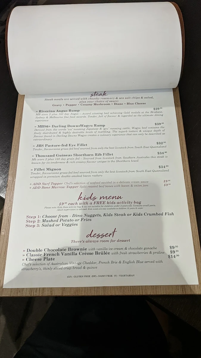 Menu, Zack's