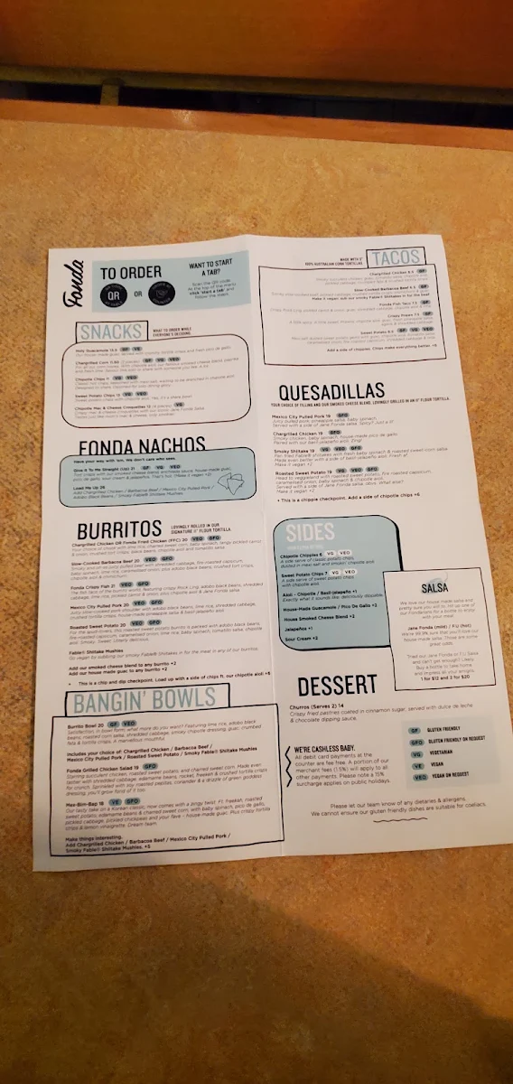 Menu, Fonda Mexican Knox