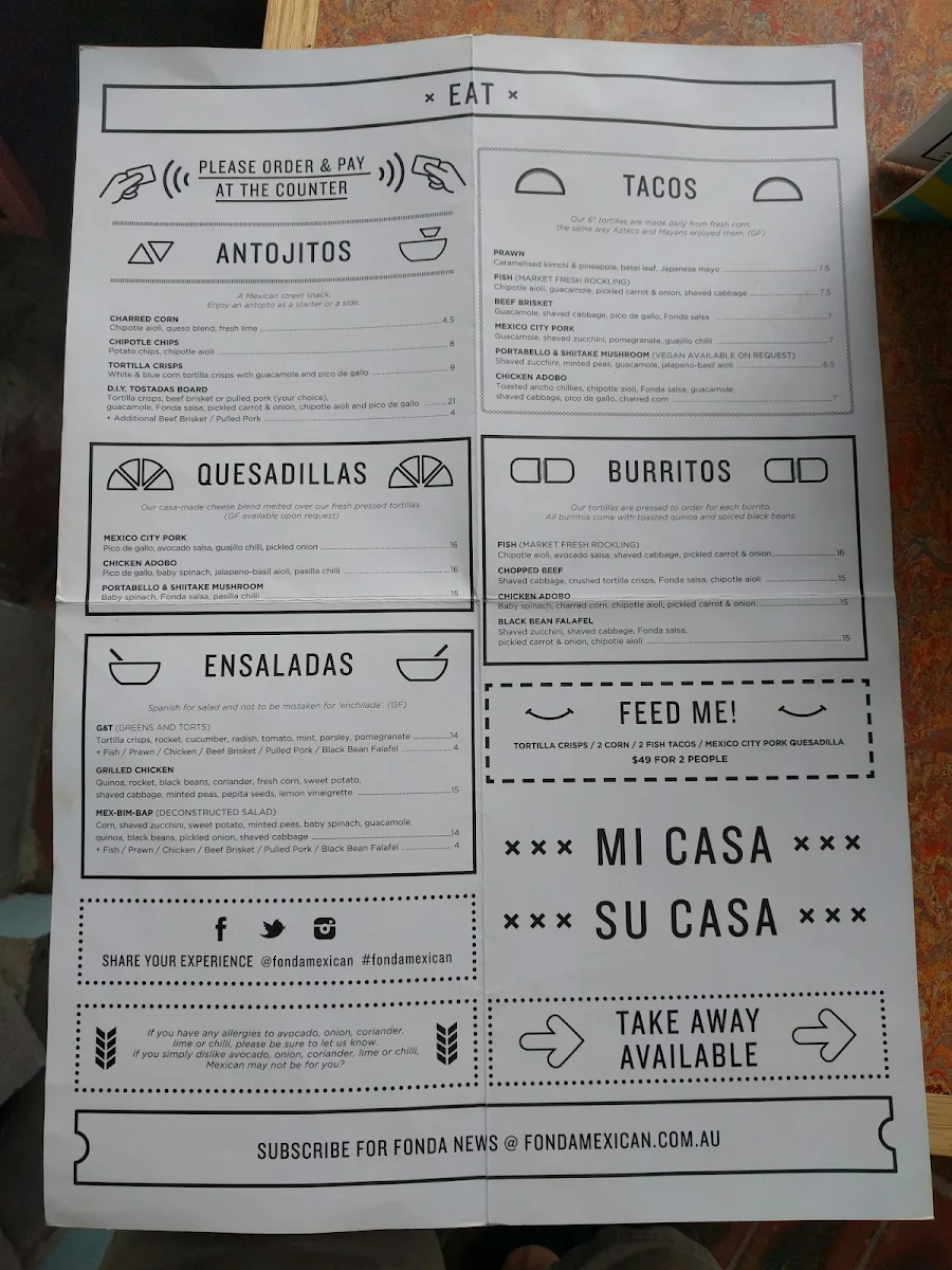 Menu, Fonda Mexican Knox