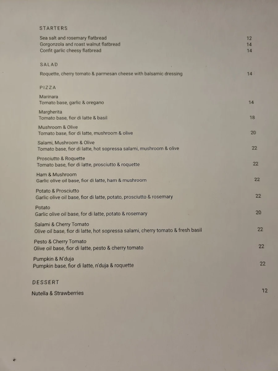 Menu, Department of Pizza