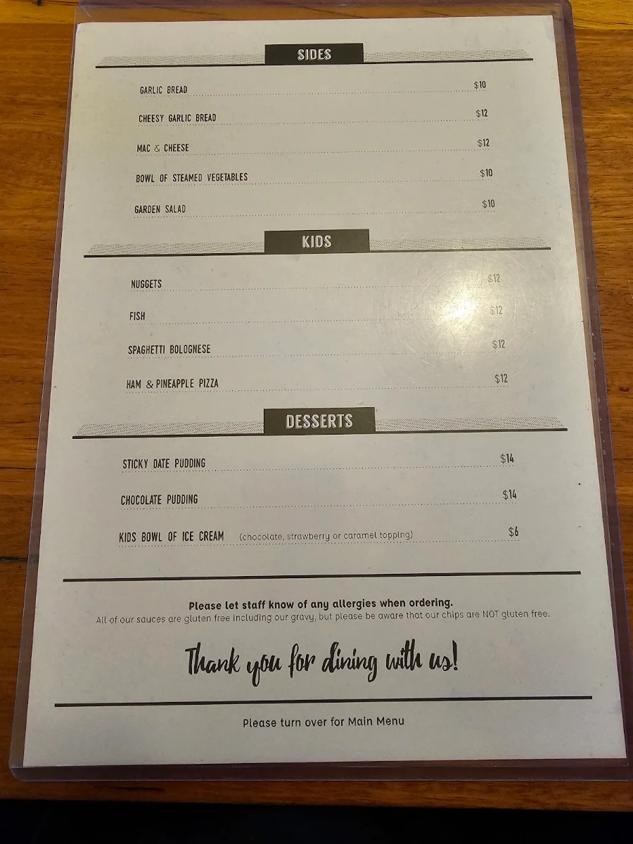 Menu, Golden Age Hotel