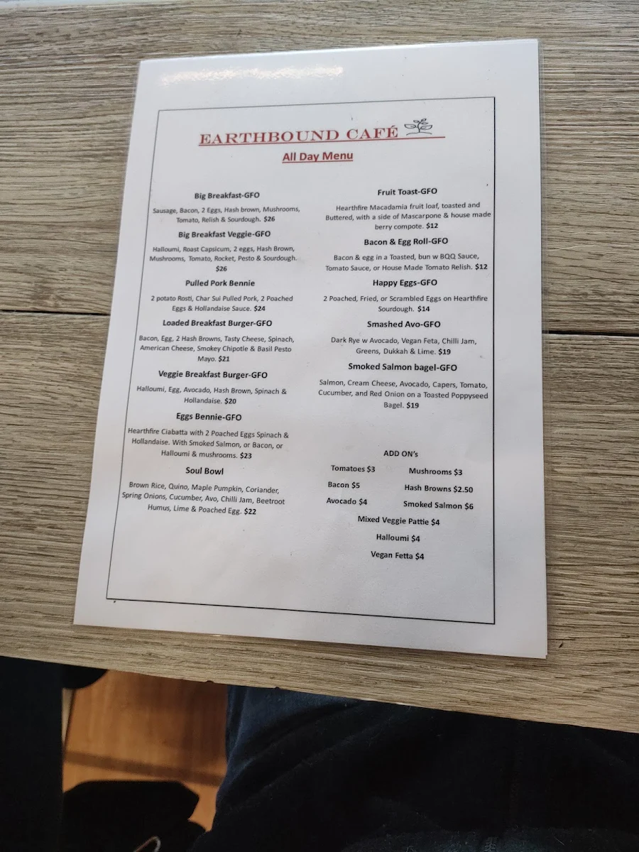 Menu, Earthbound Bowra