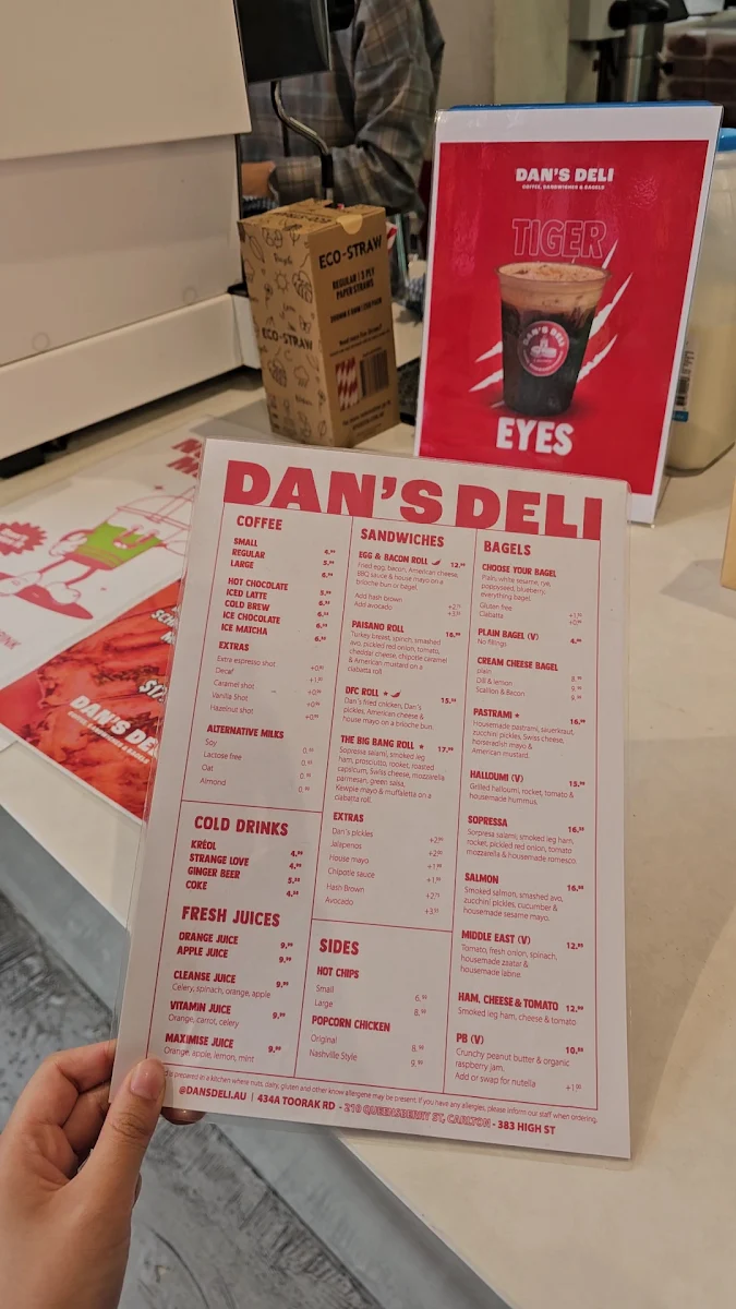 Menu, Dan's Deli