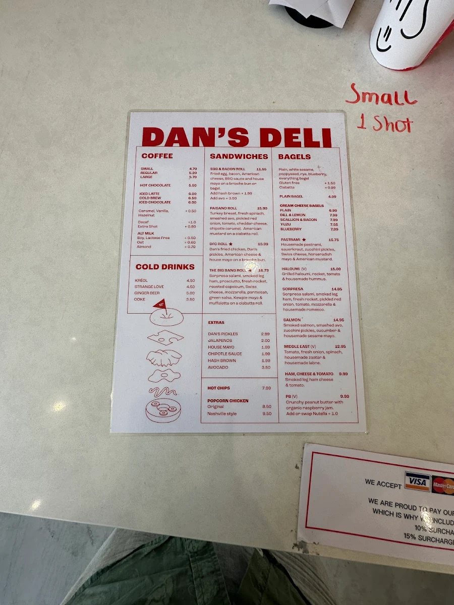 Menu, Dan's Deli