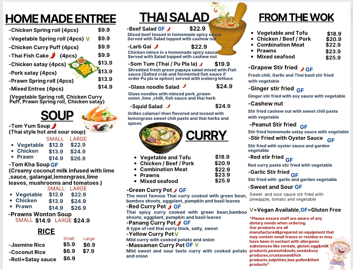 Menu, Khao Thai Street Food Bendigo