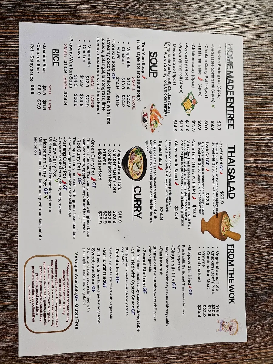 Menu, Khao Thai Street Food Bendigo